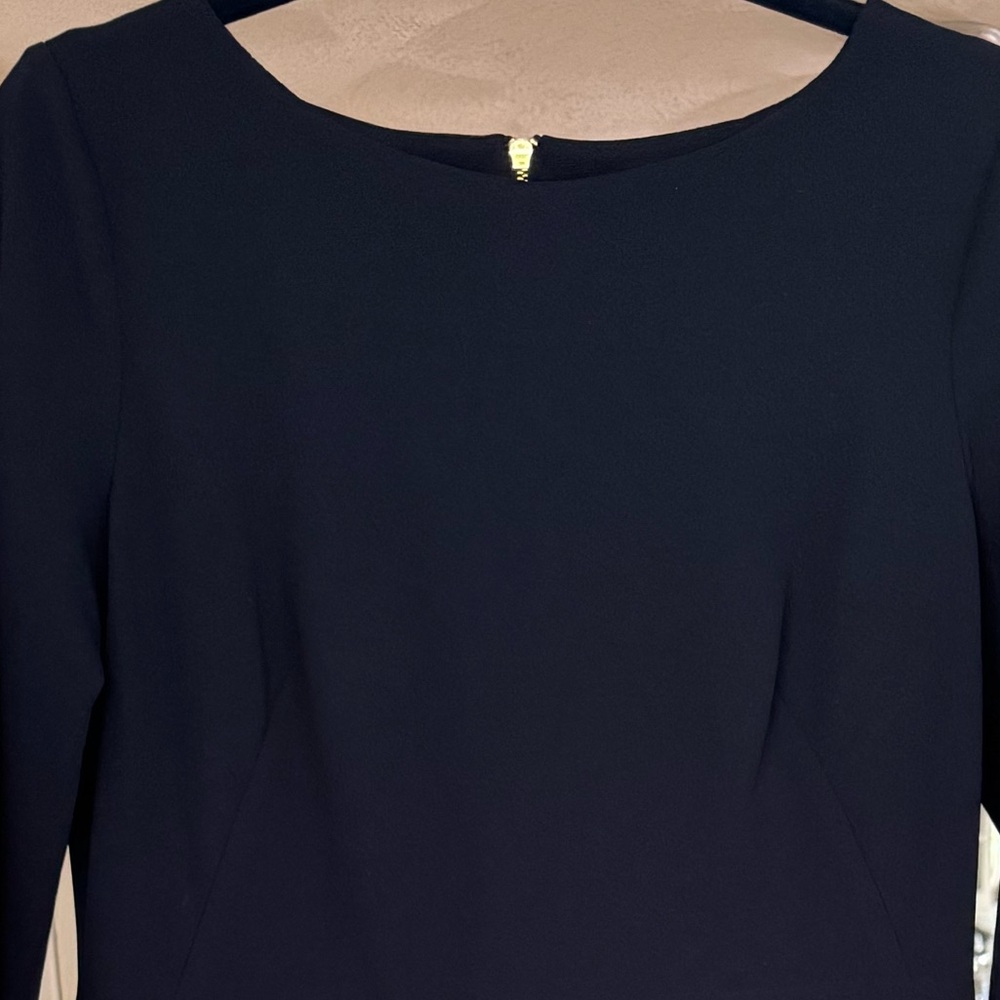 LIKE NEW Calvin Klein Midnight Blue Peplum Dress with Gold Zipper - Picture 12 of 13